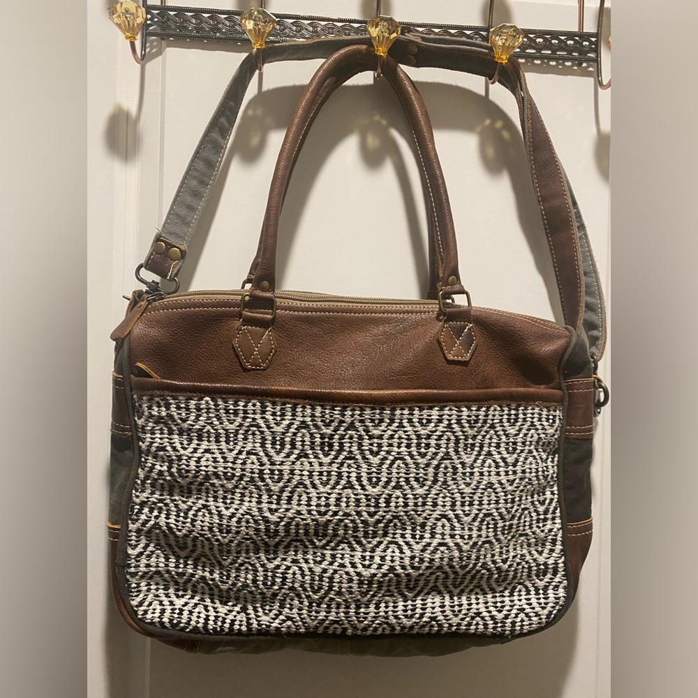 Myra Crossbody Bag - Brown and Black Patterned - EUC
